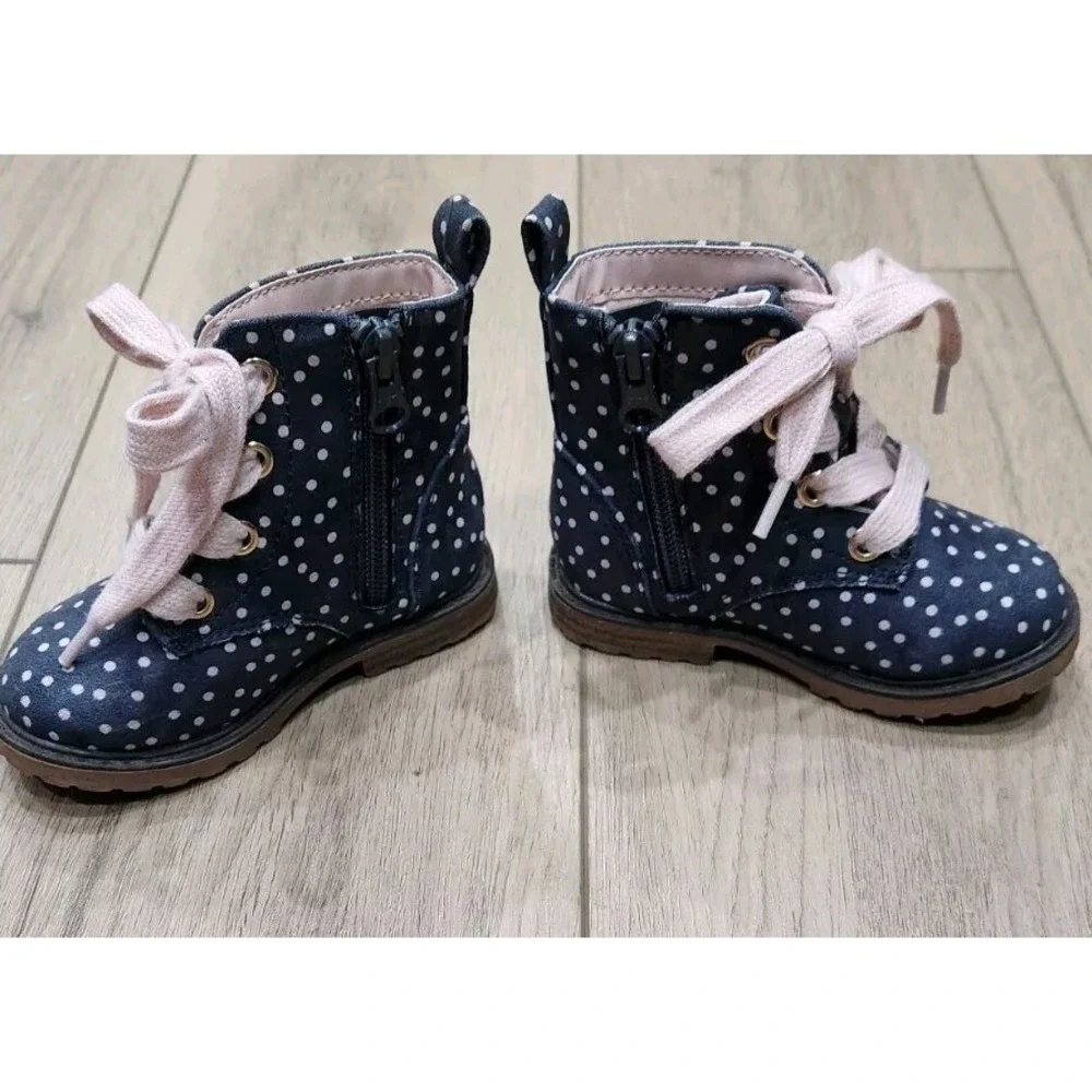 Cat & Jack Girls Toddler Boots With Pink Polka dots Laces Zipper Size 6‎